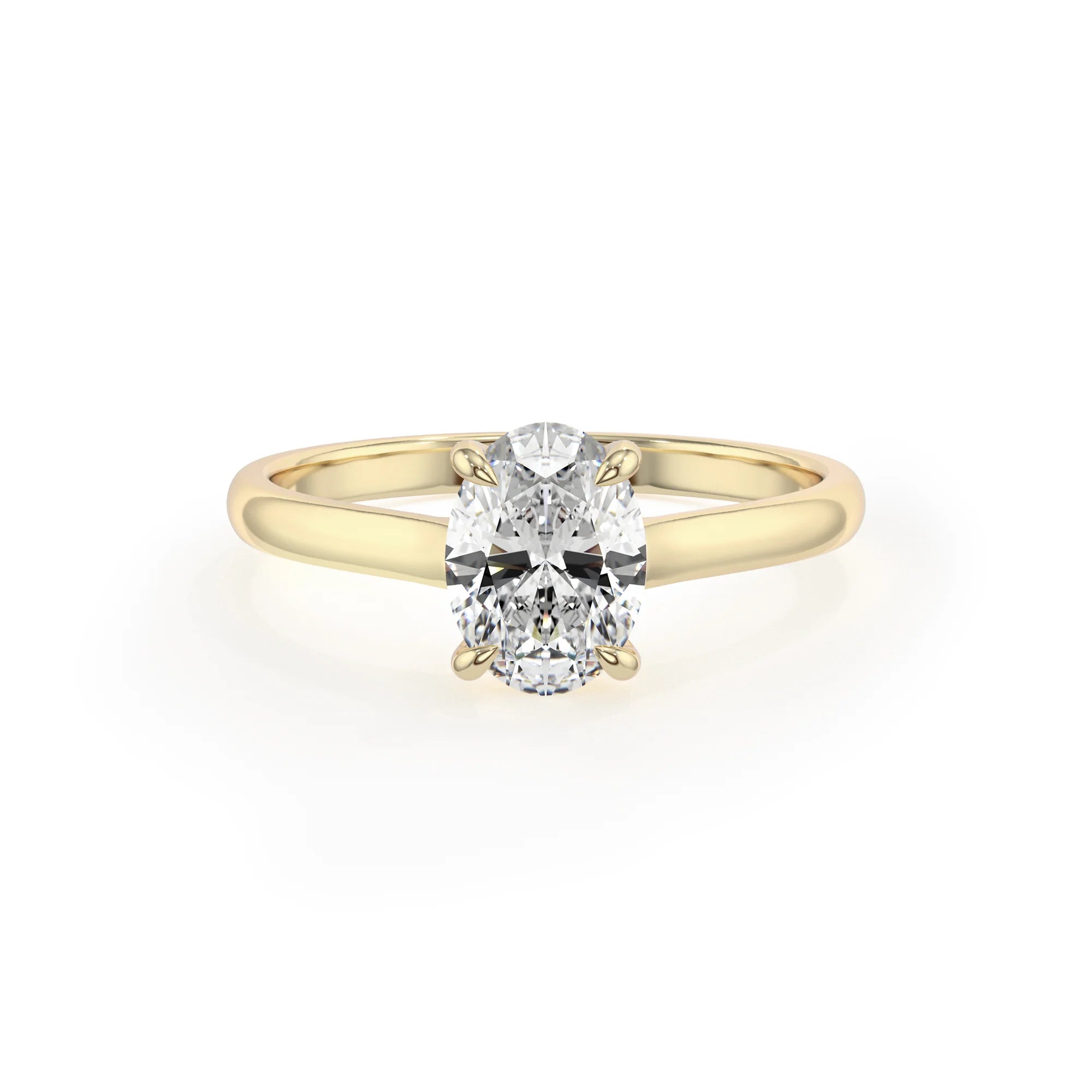 lab grown moissanite oval solitaire rings in yellow gold