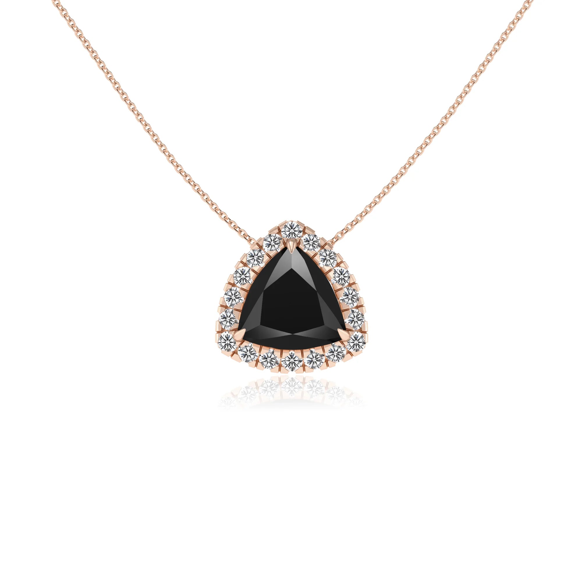 natural black onyx trillion solitaire necklaces in rose gold