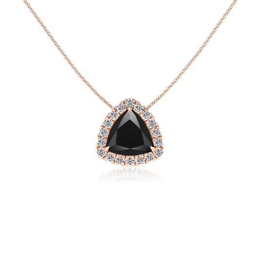 natural black onyx trillion solitaire necklaces in rose gold