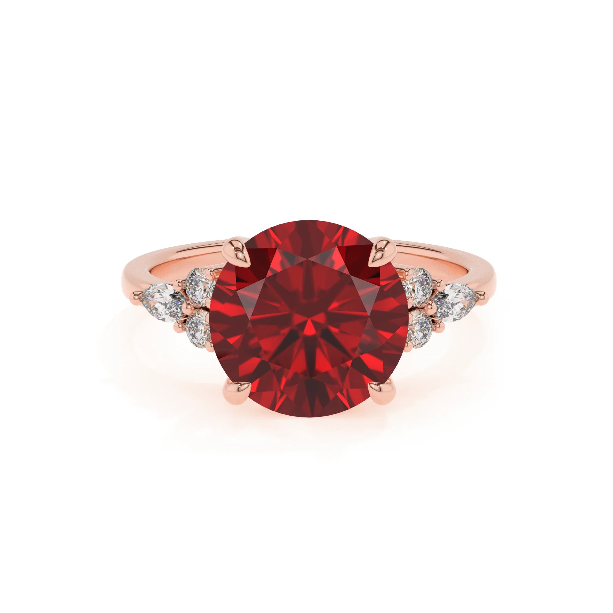 lab grown ruby round solitaire rings in rose gold
