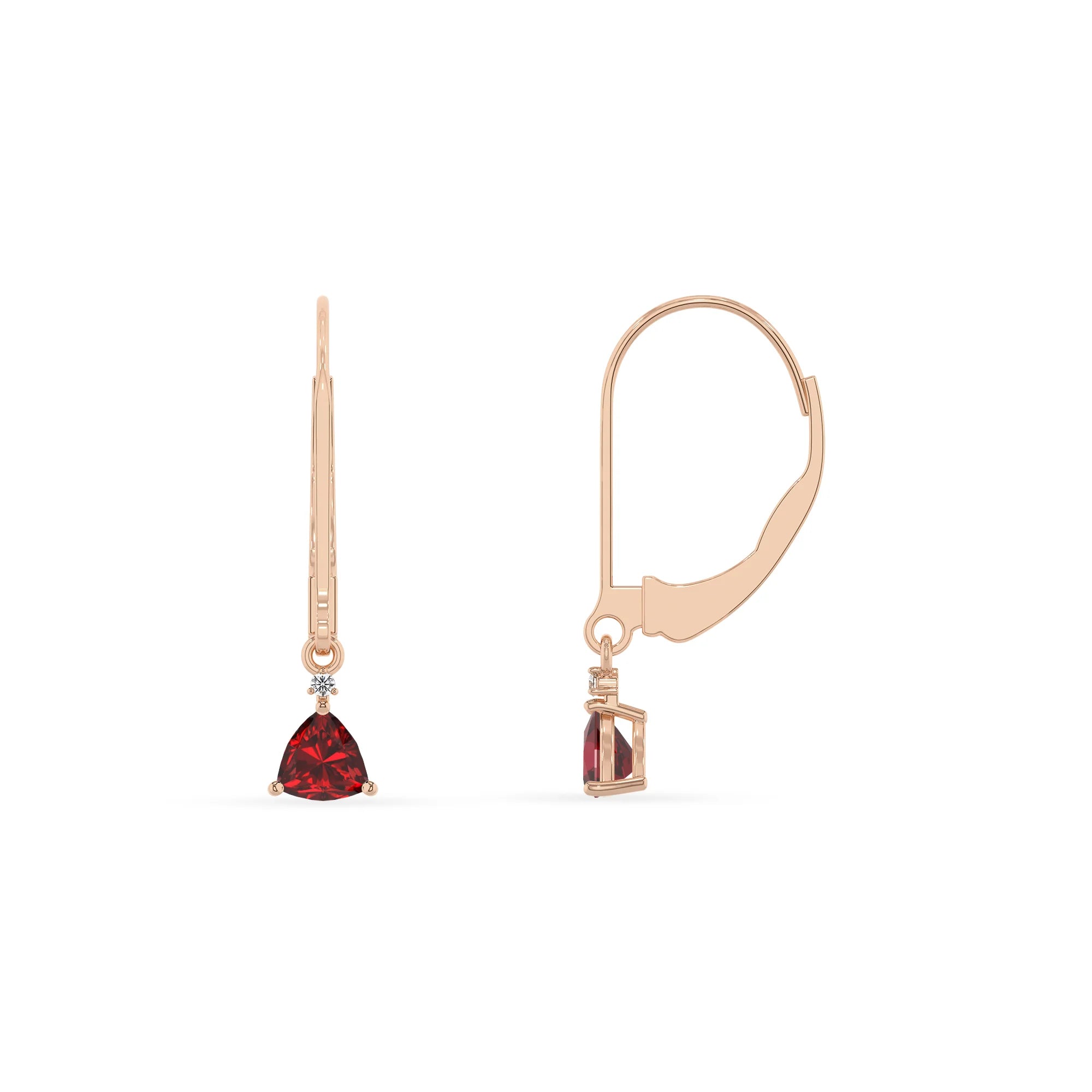 lab grown ruby trillion drop earrings in rose gold