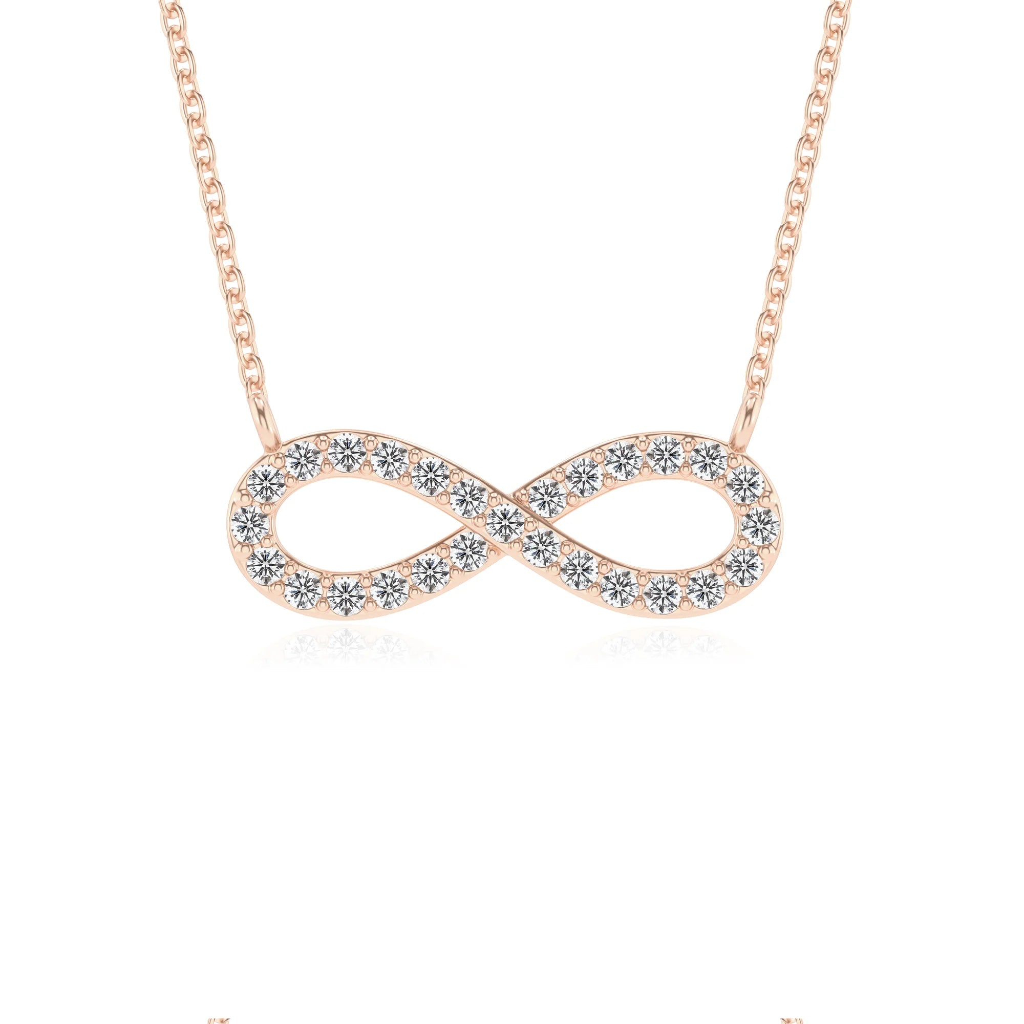 lab grown diamond round infinity v-bale necklaces in rose gold