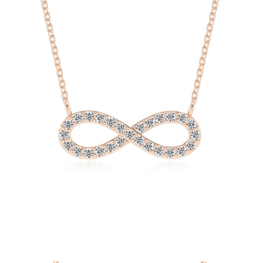 lab grown diamond round infinity v-bale necklaces in rose gold