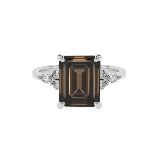 natural smoky-quartz emerald cut solitaire rings in sterling silver