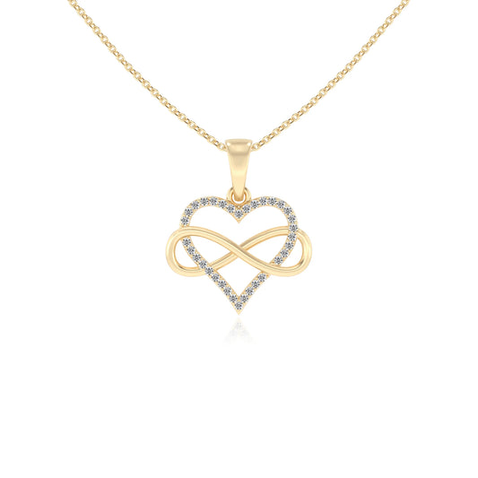 lab grown moissanite round infinity necklaces in yellow gold