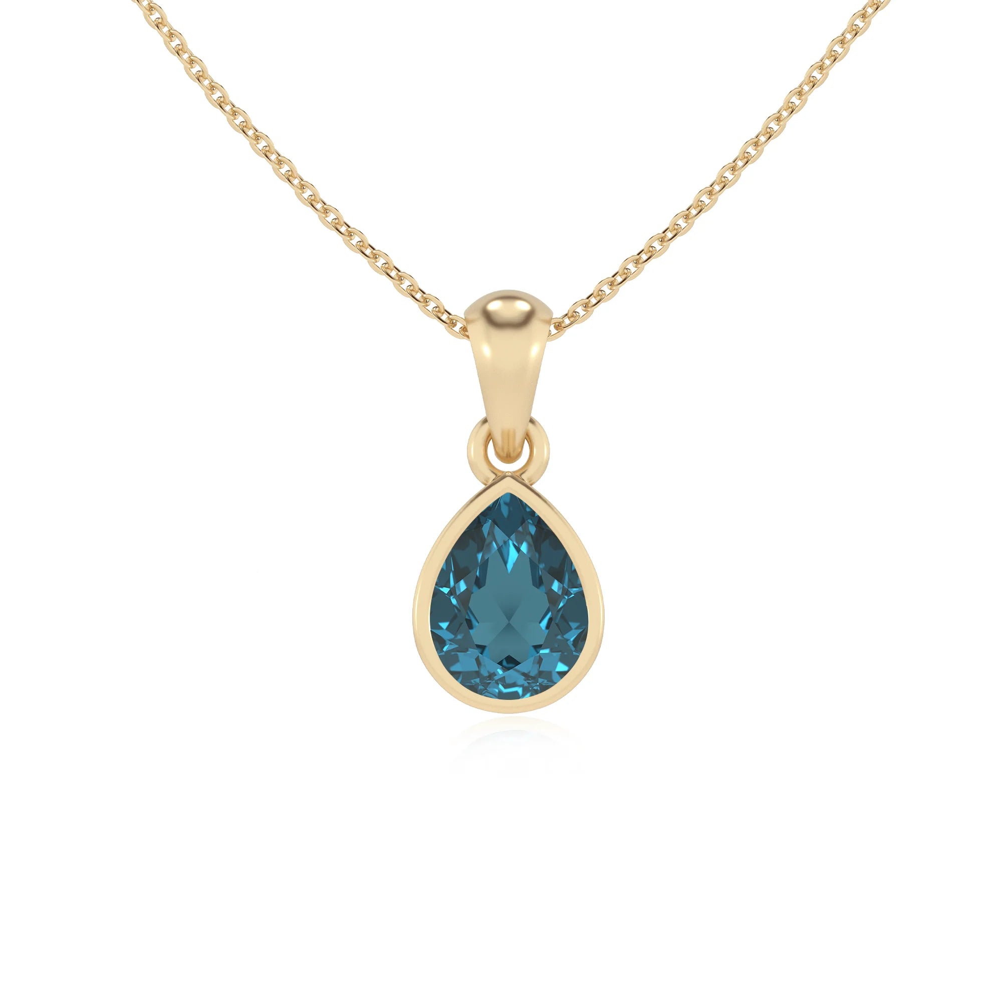 natural london-blue-topaz pear solitaire necklaces in yellow gold
