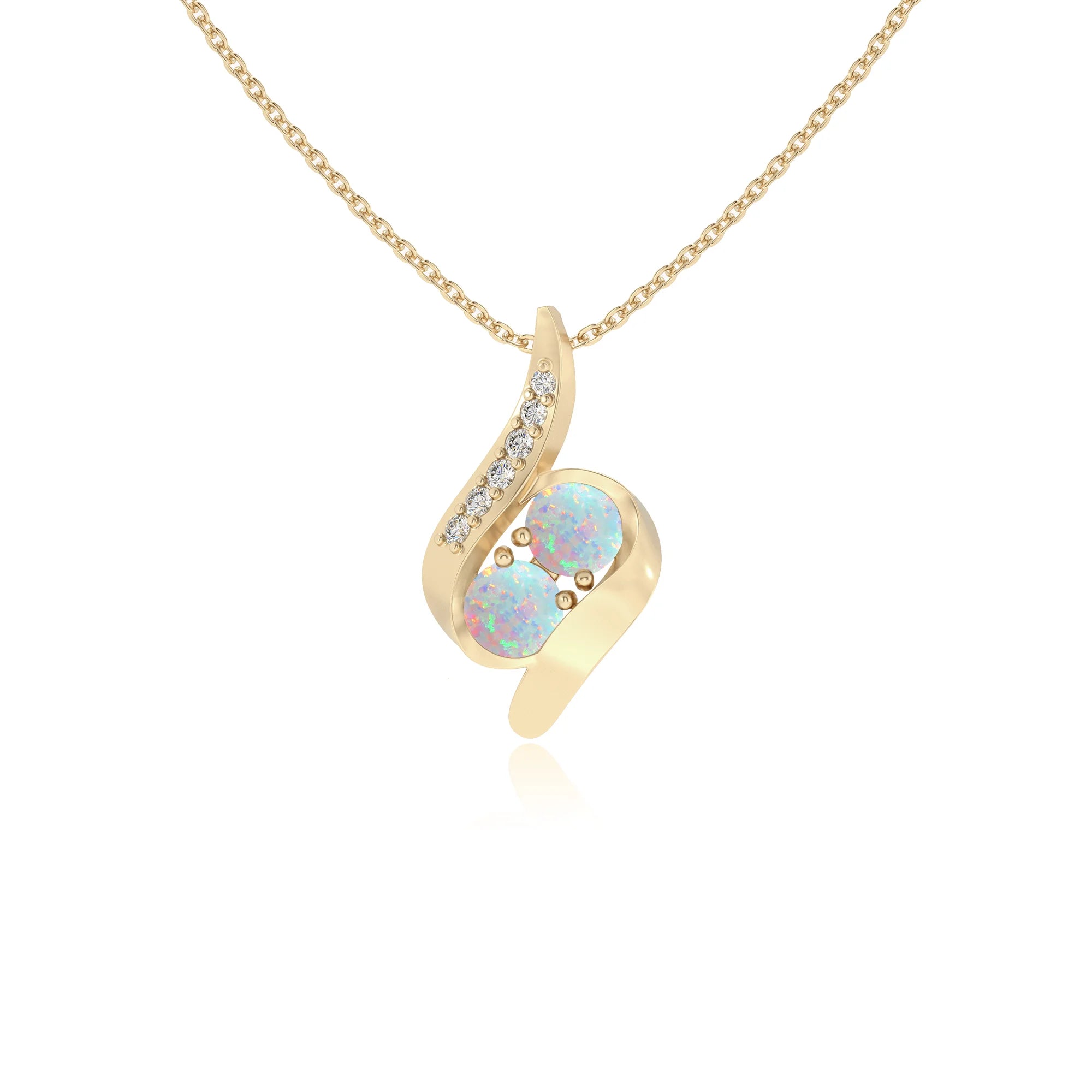 lab grown opal round solitaire v-bale necklaces in yellow gold