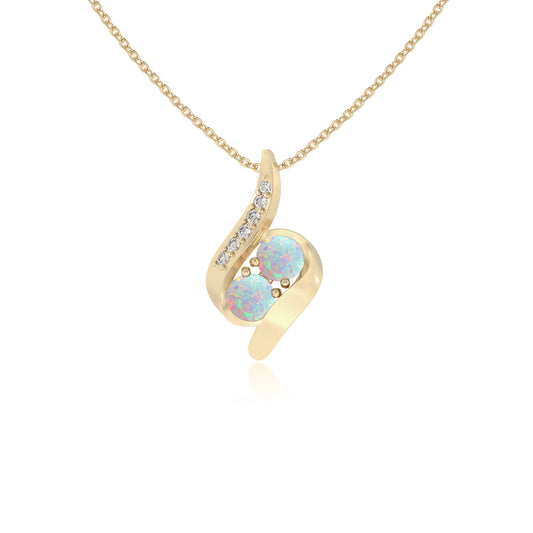 lab grown opal round solitaire v-bale necklaces in yellow gold