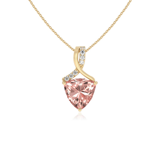 lab grown morganite trillion solitaire necklaces in yellow gold