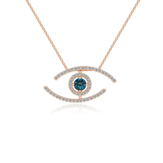 natural london-blue-topaz round solitaire necklaces in rose gold