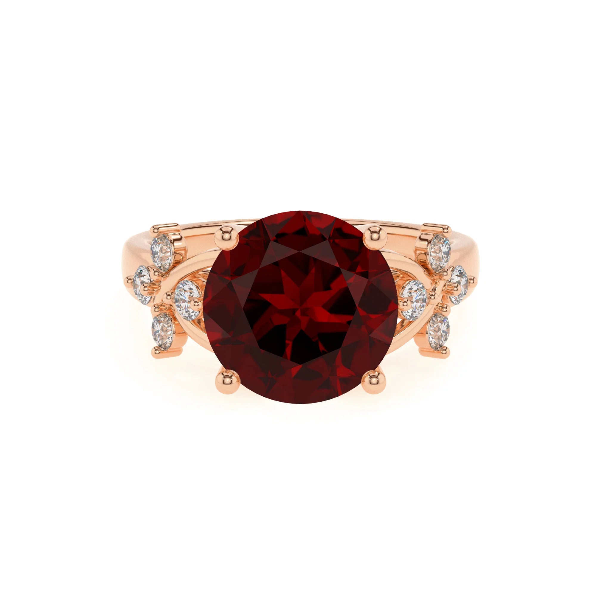natural garnet round solitaire rings in rose gold