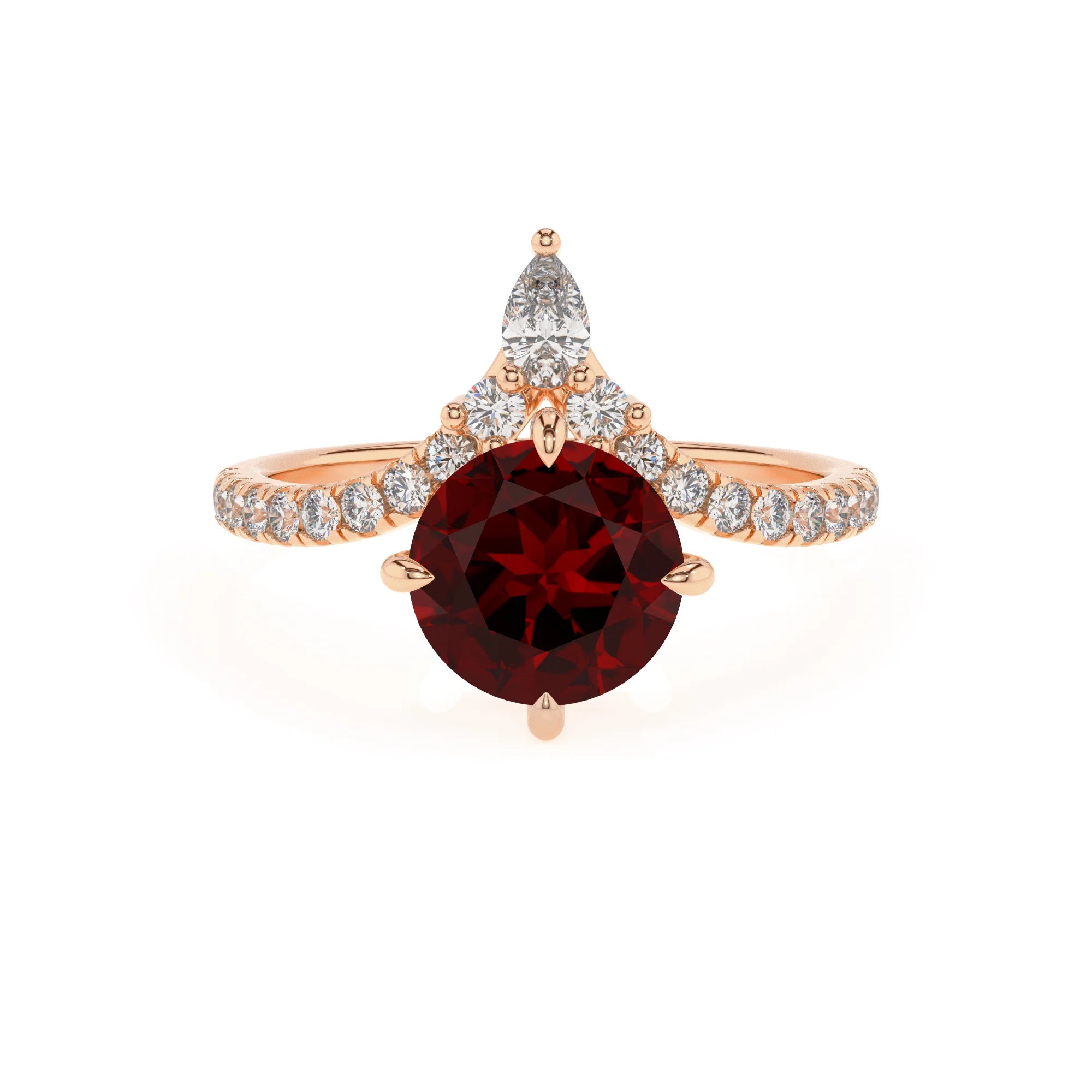 natural garnet round solitaire rings in rose gold