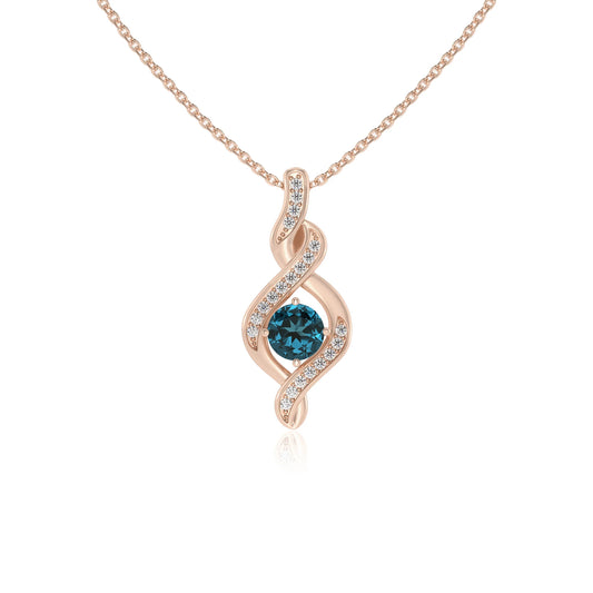 natural london-blue-topaz round solitaire necklaces in rose gold