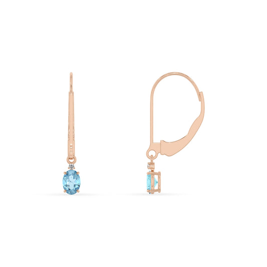 lab grown aquamarine oval drop earrings in rose gold