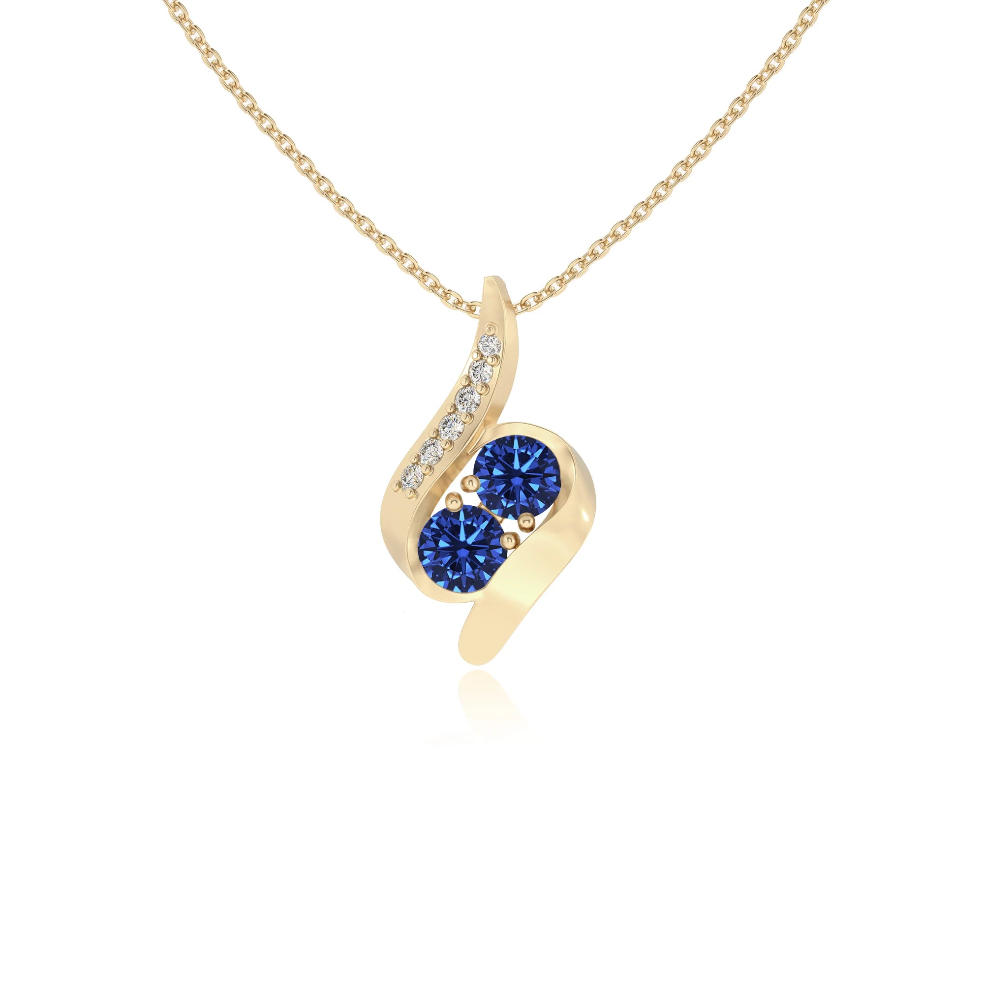 lab grown blue-sapphire round solitaire v-bale necklaces in yellow gold
