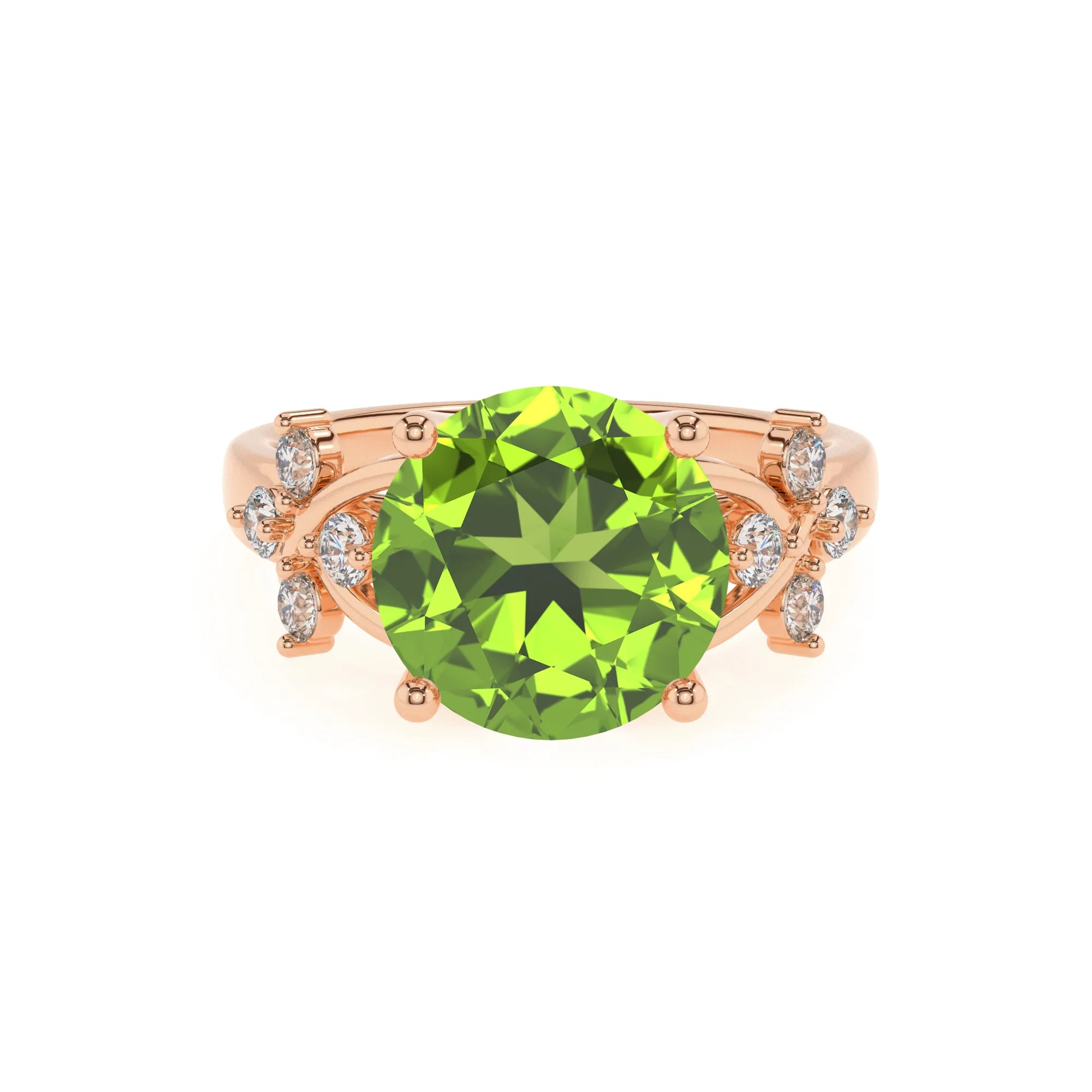 natural peridot round solitaire rings in rose gold