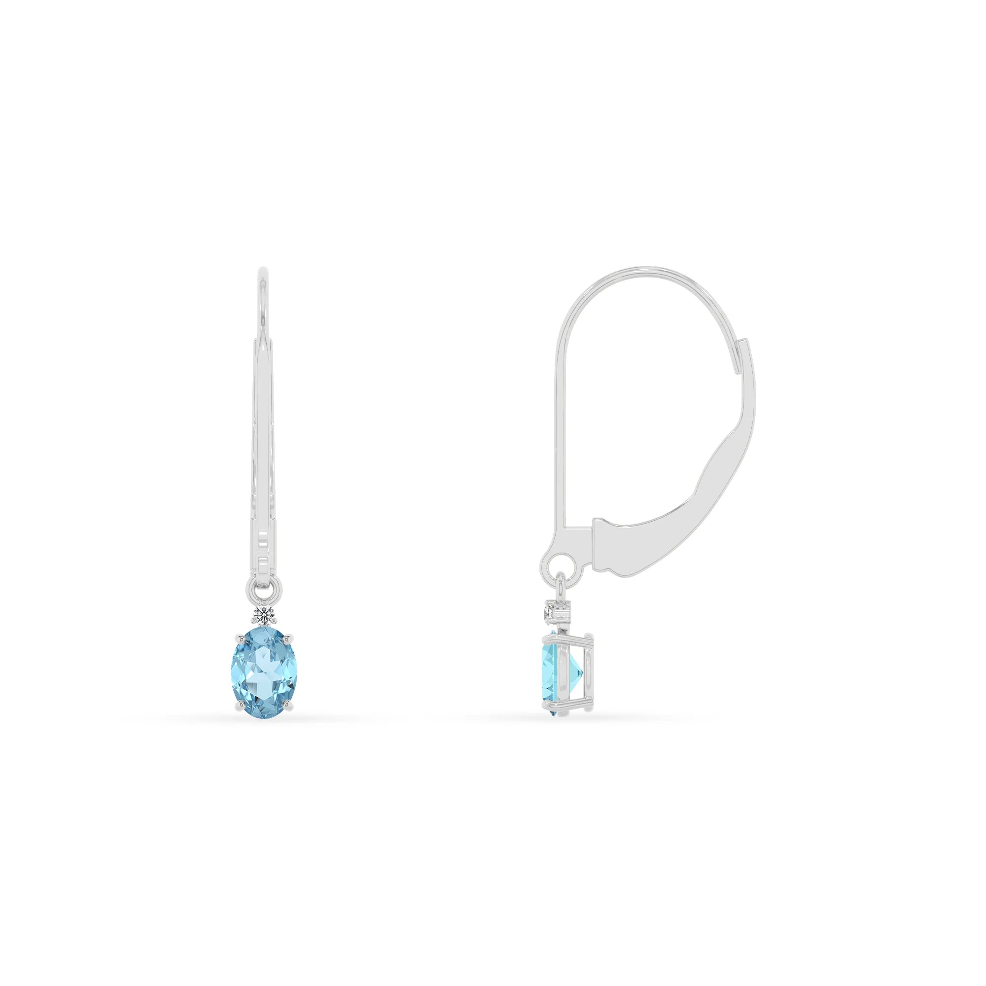 lab grown aquamarine oval drop earrings in white gold