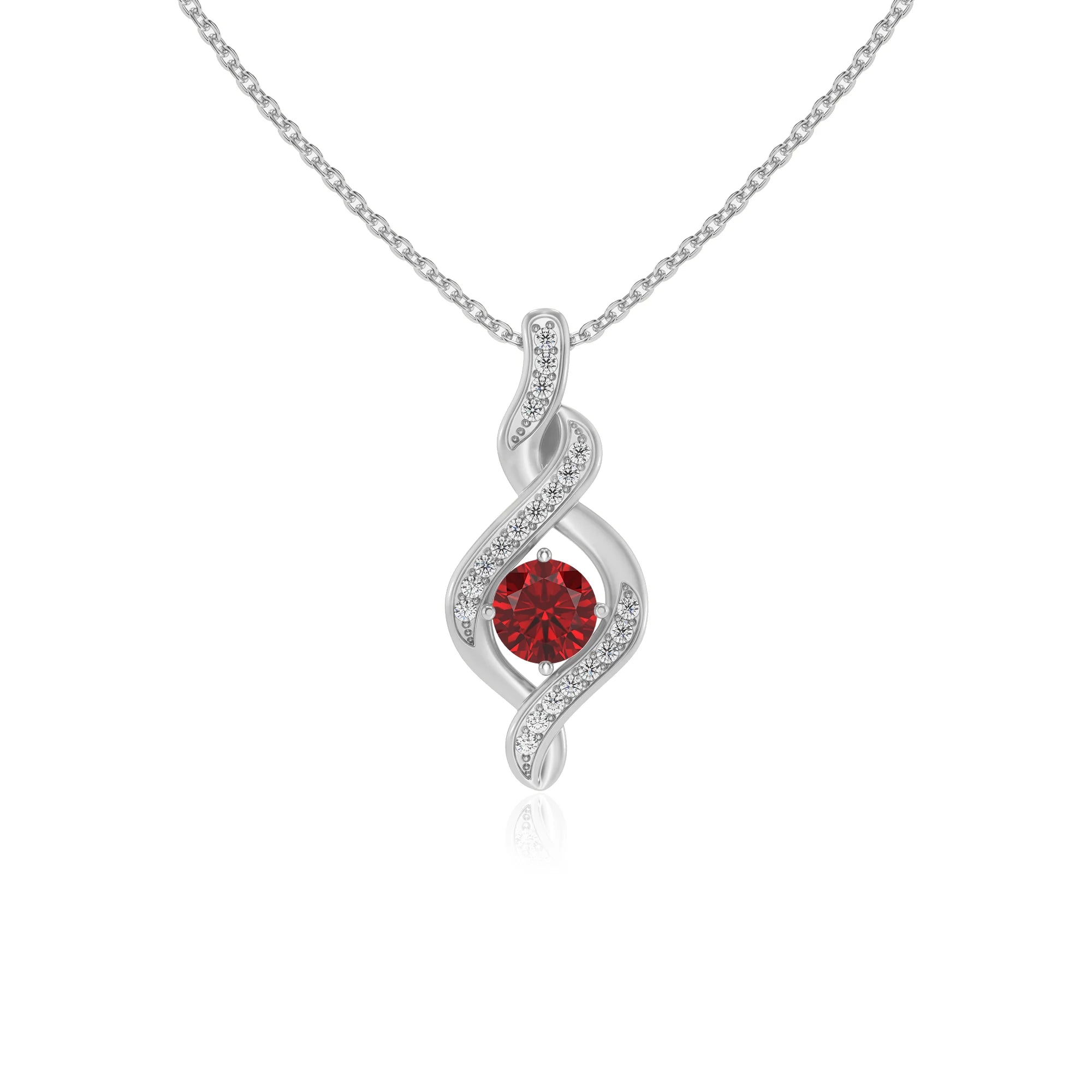 lab grown ruby round solitaire necklaces in white gold