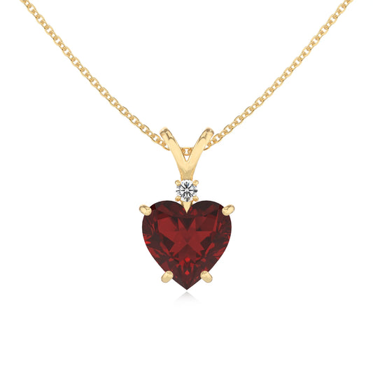 natural garnet heart solitaire v-bale necklaces in yellow gold