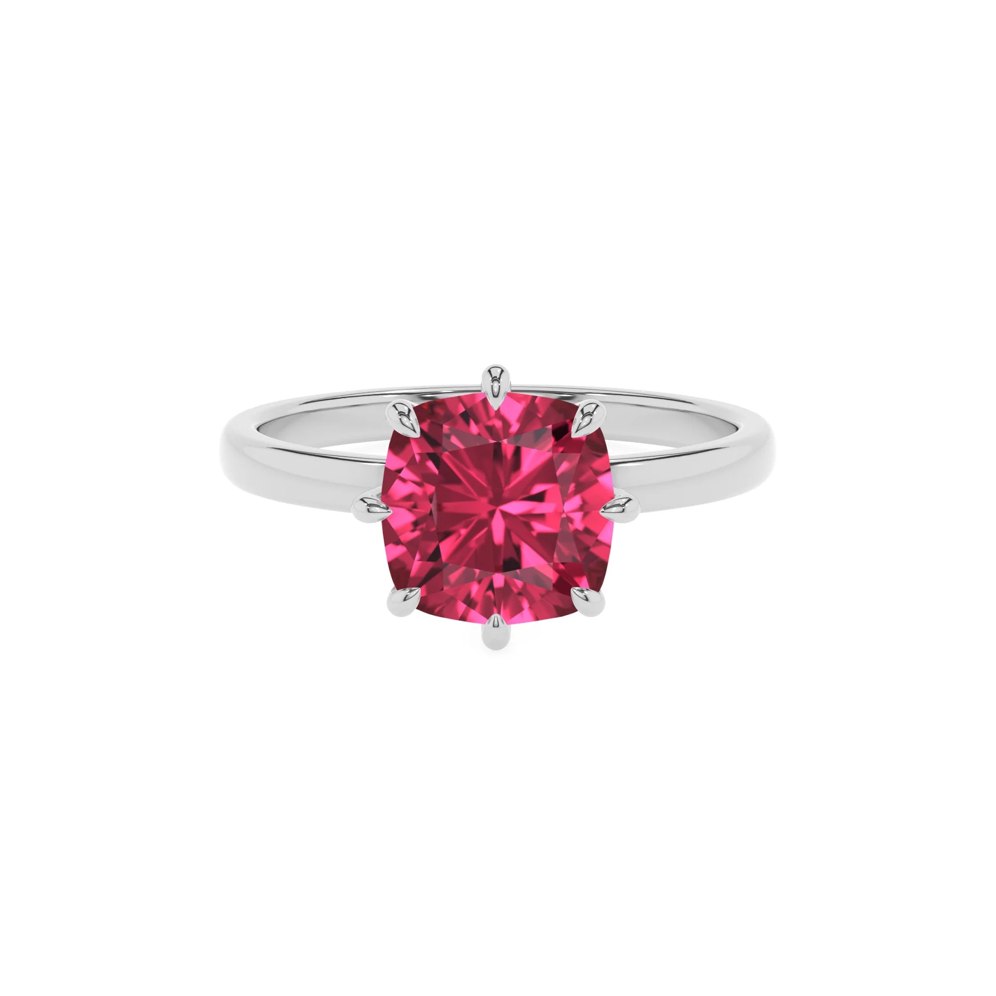 lab grown pink-tourmaline cushion solitaire rings in sterling silver