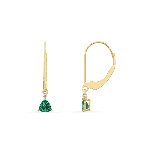 lab grown emerald trillion drop earrings in yellow gold