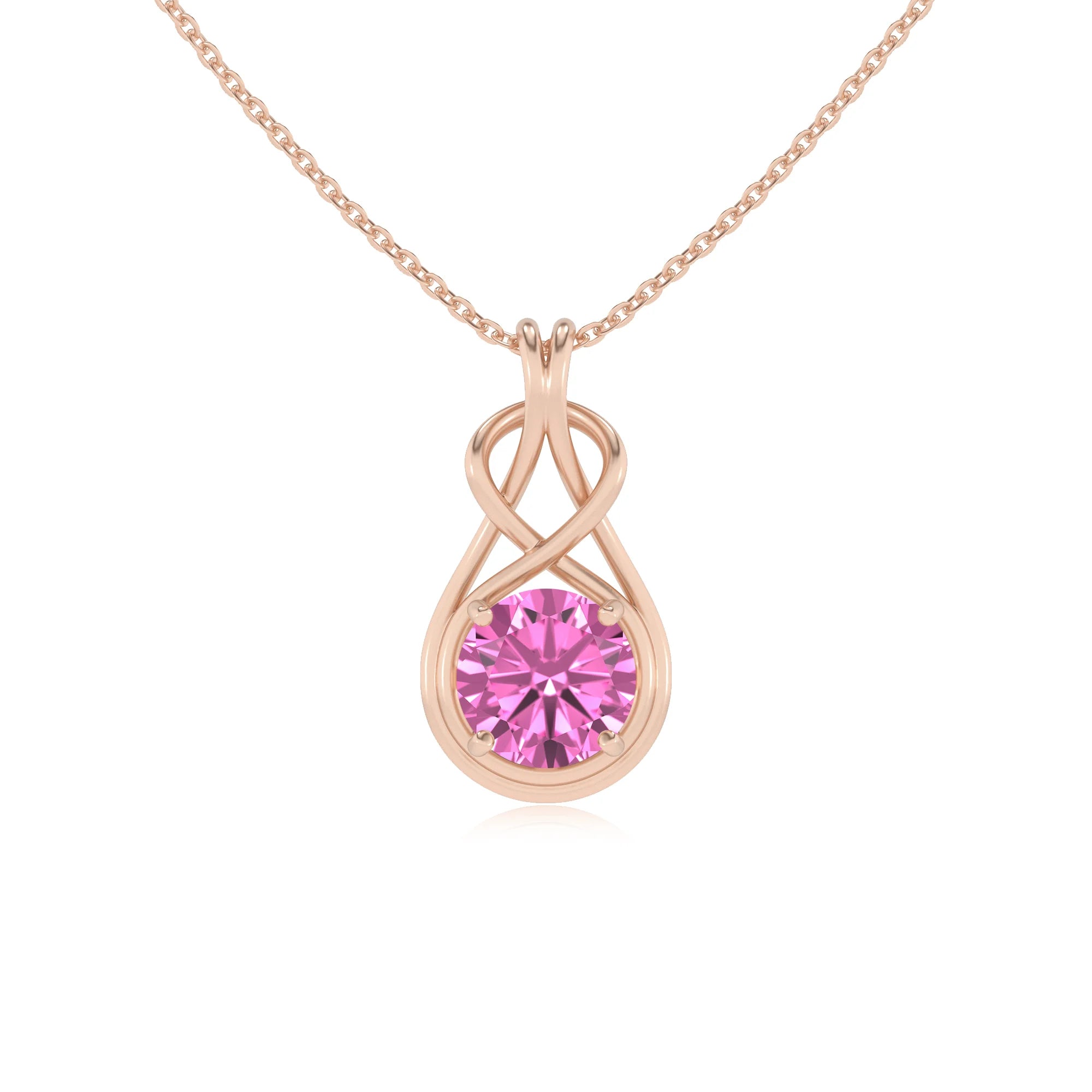 lab grown pink-sapphire round solitaire necklaces in rose gold
