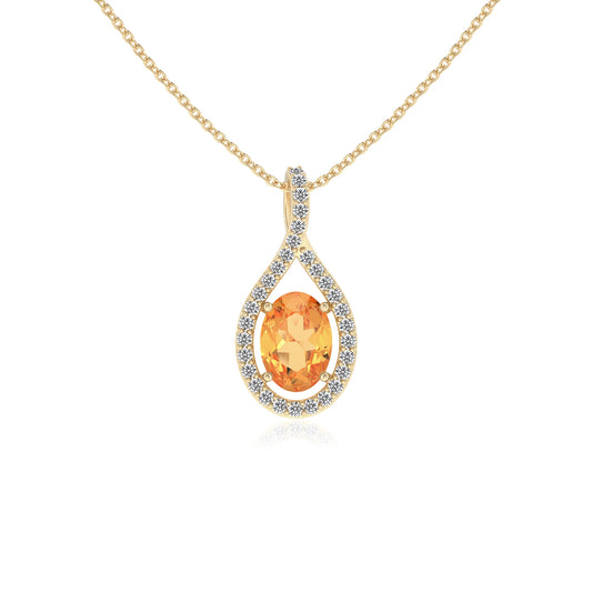 lab grown citrine oval solitaire necklaces in yellow gold
