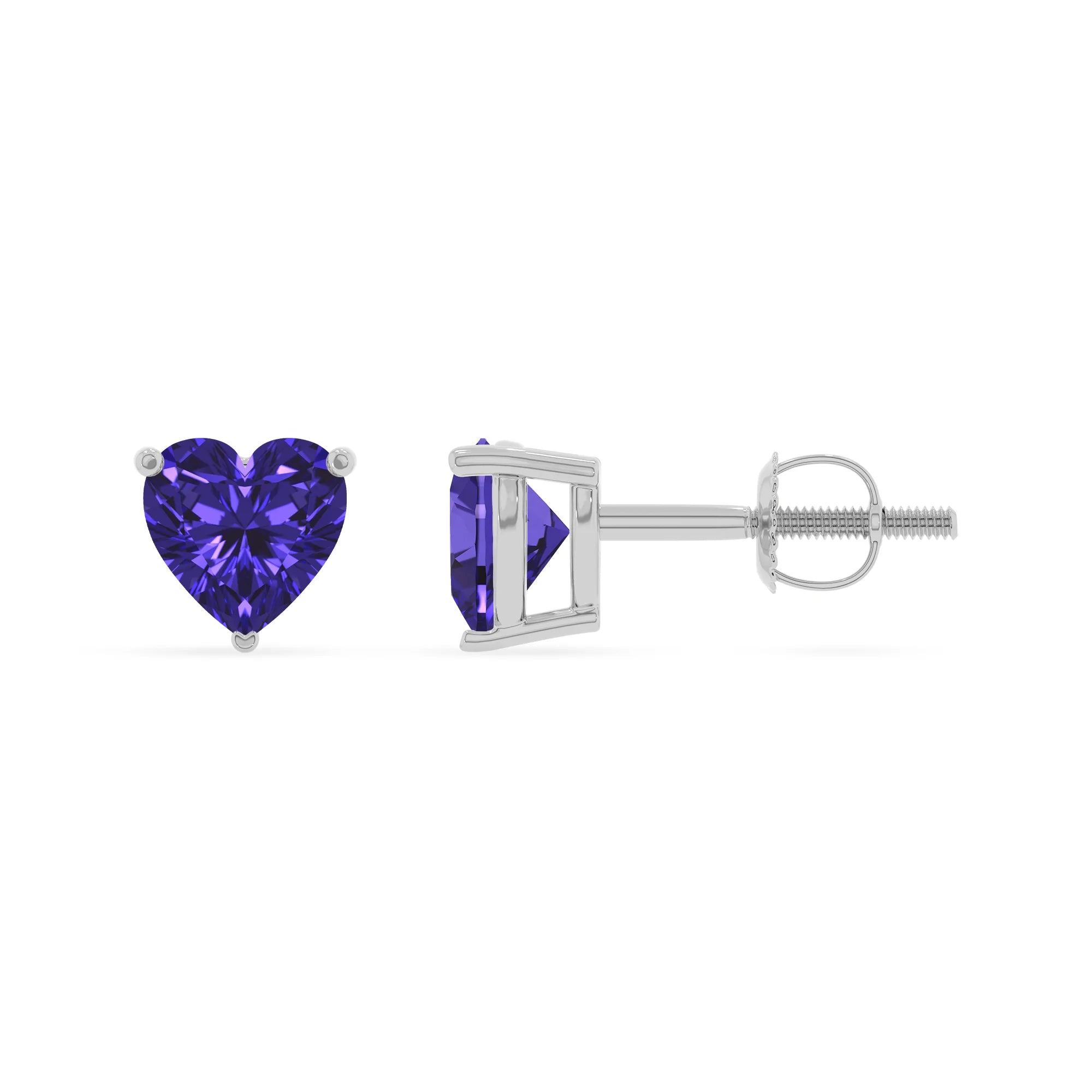 lab grown tanzanite heart stud earrings in platinum