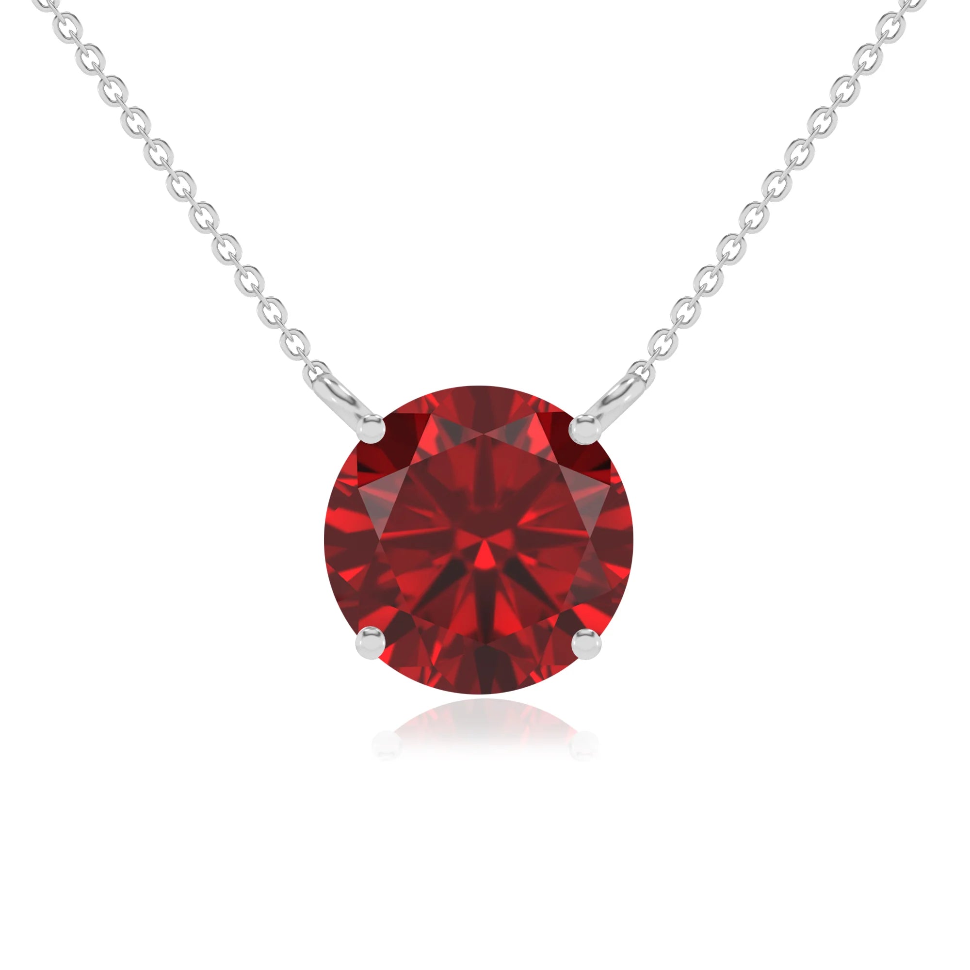 lab grown ruby round solitaire necklaces in white gold
