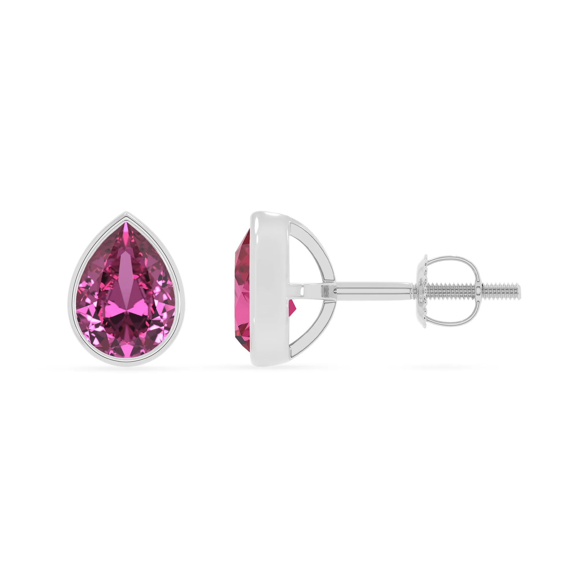 lab grown pink sapphire pear stud earrings in white gold