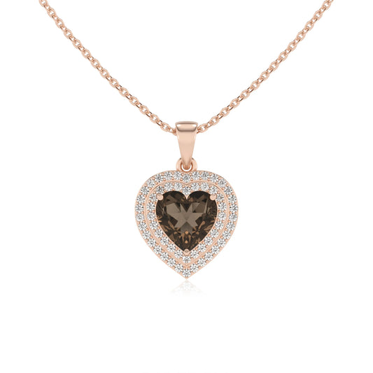 natural smoky quartz heart halo necklaces in rose gold