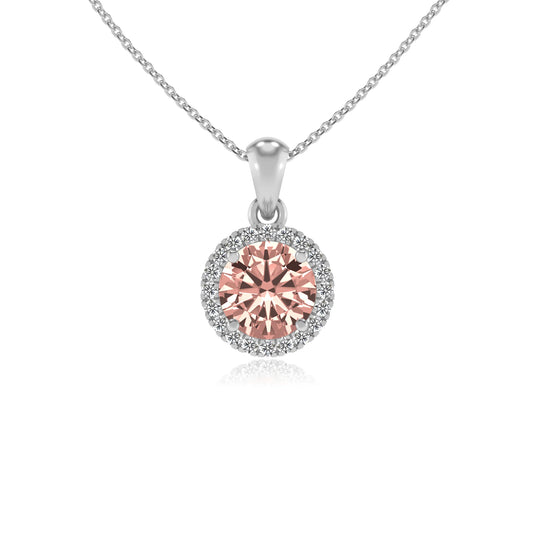lab grown morganite round solitaire necklaces in white gold