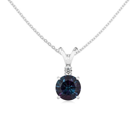 lab grown alexandrite round solitaire v-bale necklaces in sterling silver