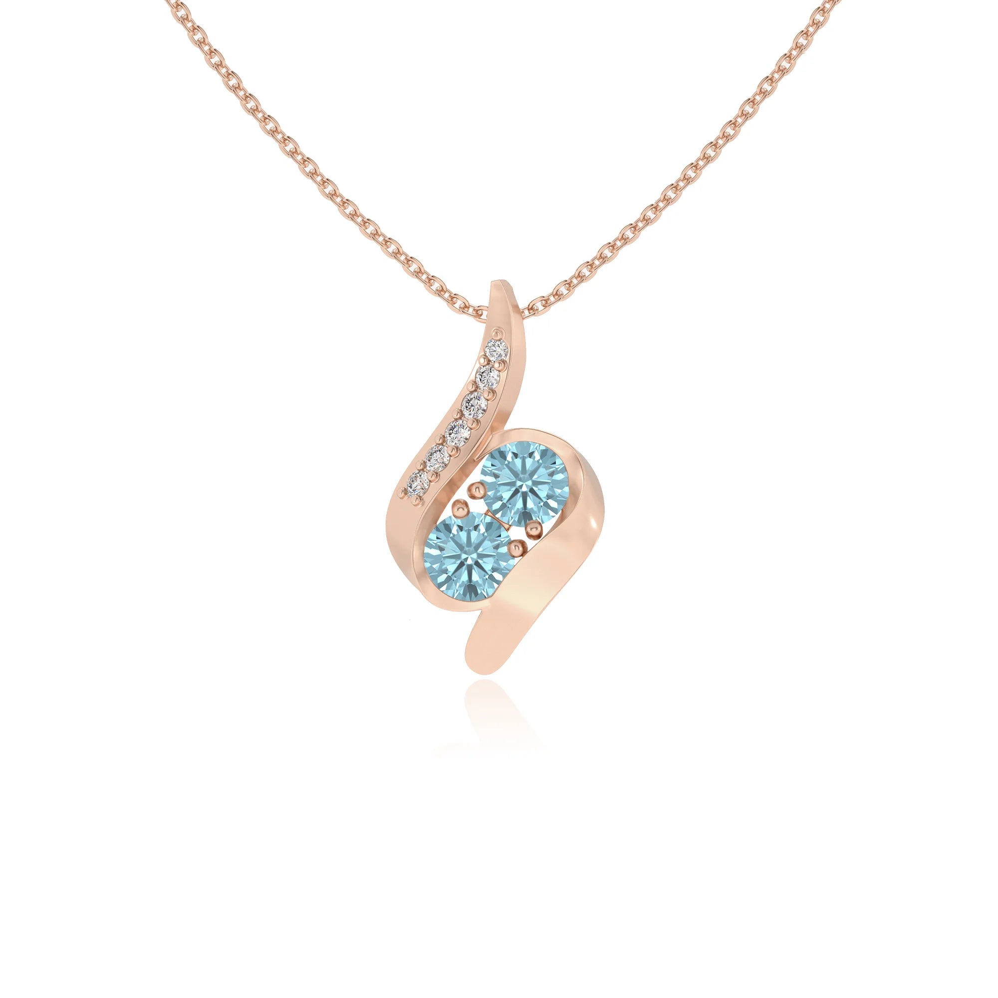 lab grown aquamarine round solitaire v-bale necklaces in rose gold