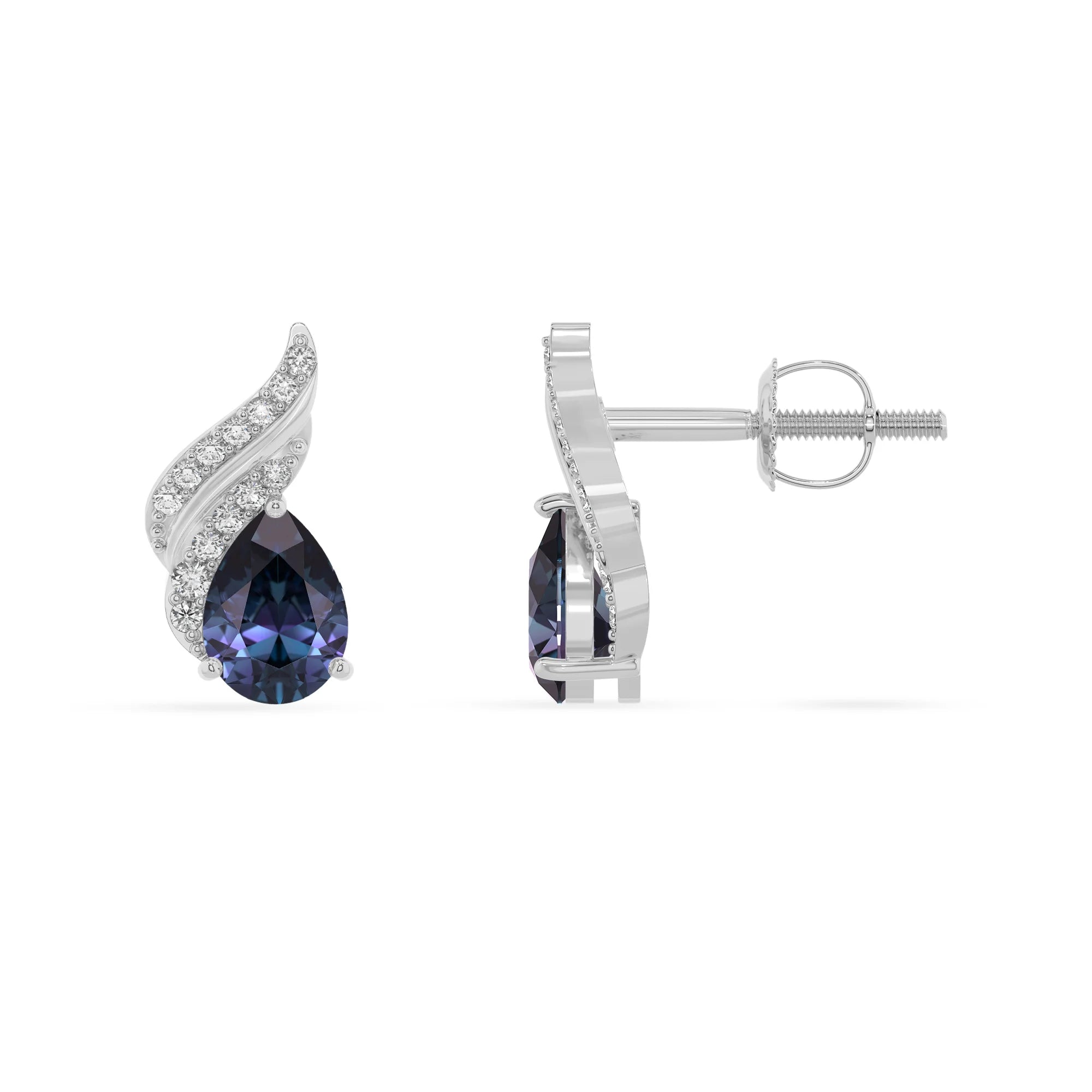 lab grown alexandrite pear stud earrings in sterling silver