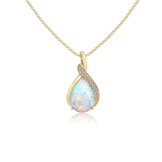 lab grown opal pear solitaire necklaces in yellow gold