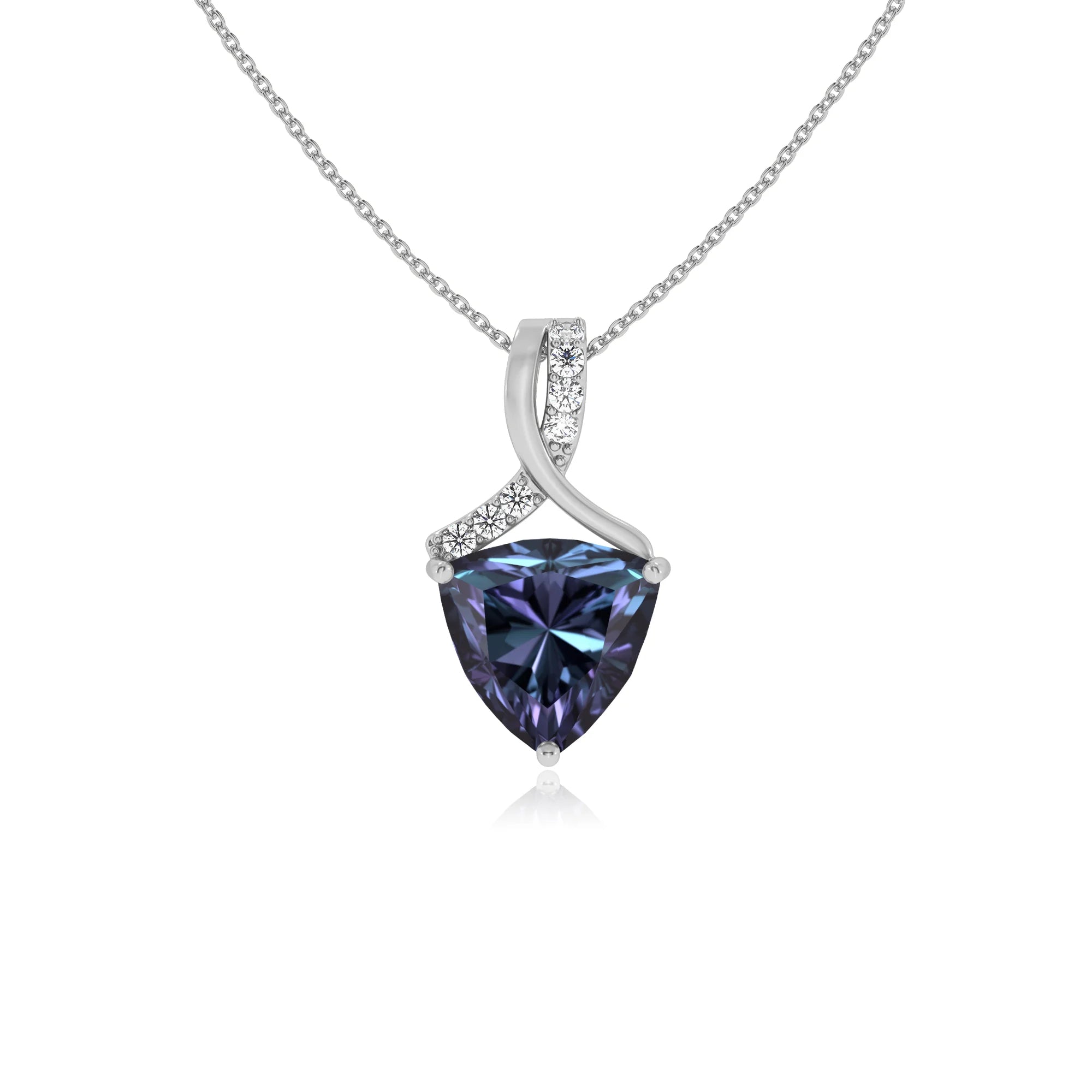 lab grown alexandrite trillion solitaire necklaces in sterling silver