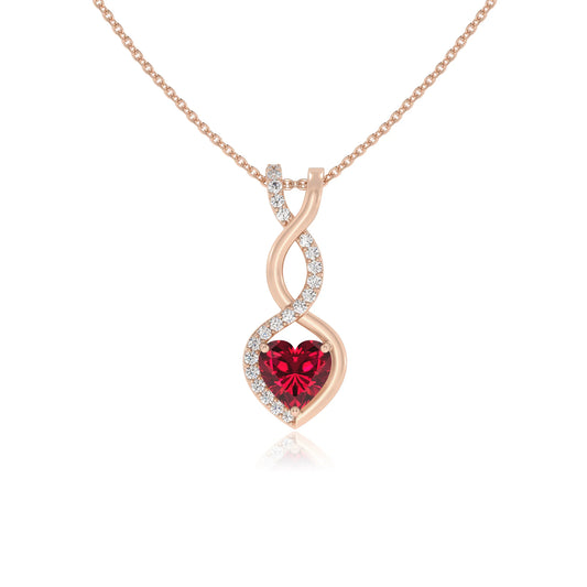 lab grown ruby heart infinity necklaces in rose gold