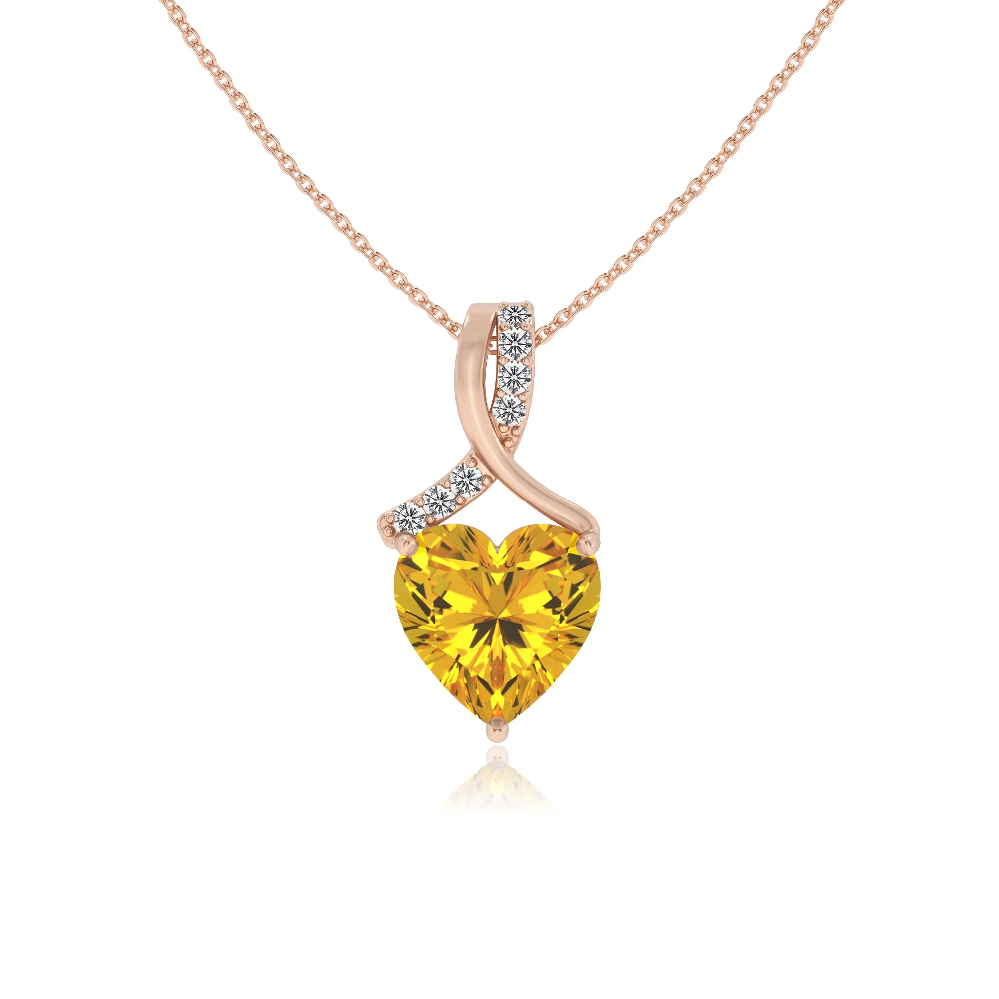 lab grown yellow-sapphire heart solitaire necklaces in rose gold