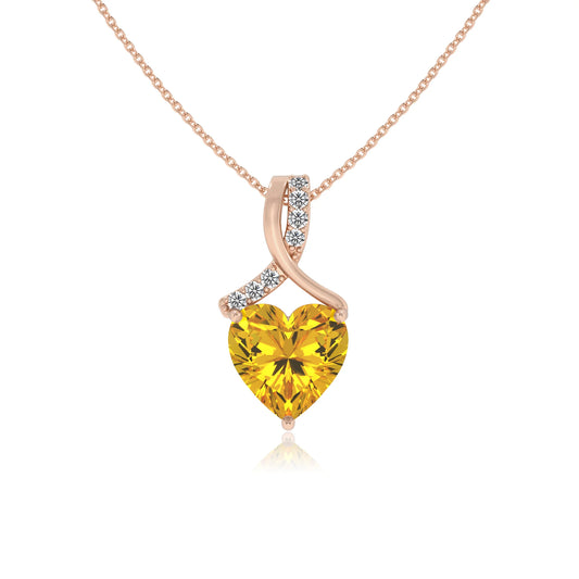 lab grown yellow-sapphire heart solitaire necklaces in rose gold
