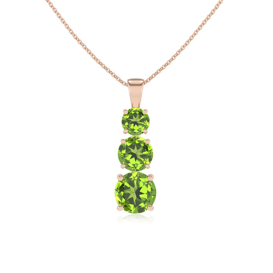 natural peridot round bar v-bale necklaces in rose gold
