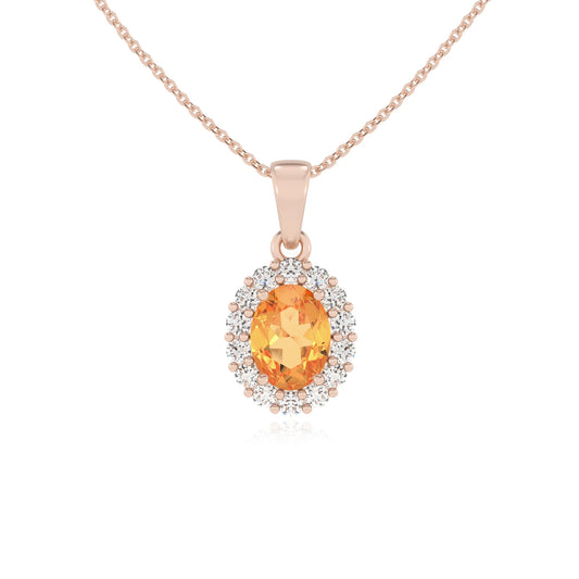 lab grown citrine oval solitaire necklaces in rose gold