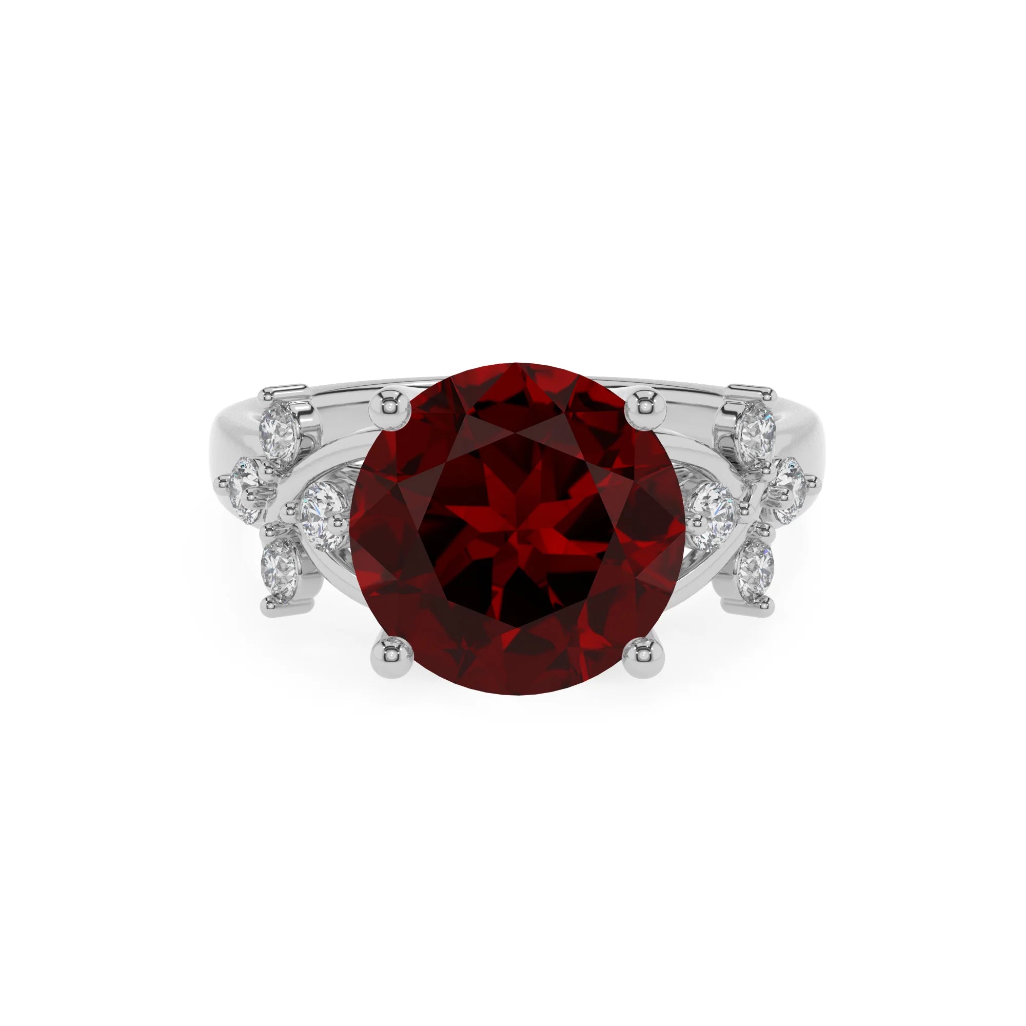 natural garnet round solitaire rings in platinum