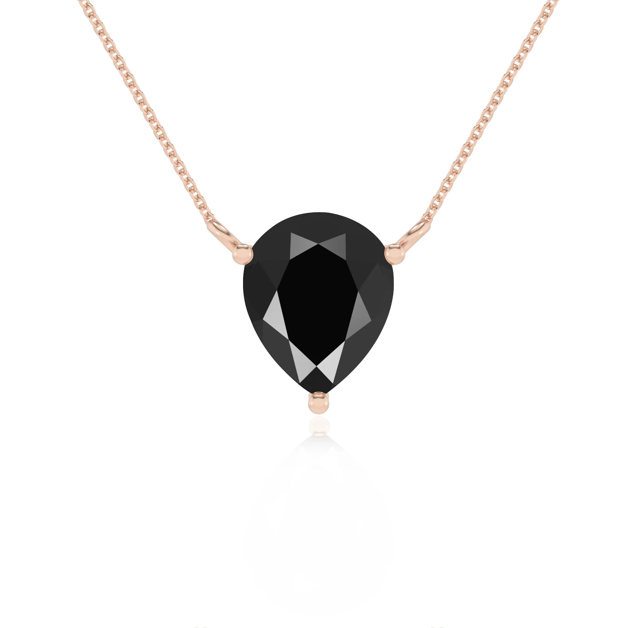 natural black-onyx pear solitaire necklaces in rose gold