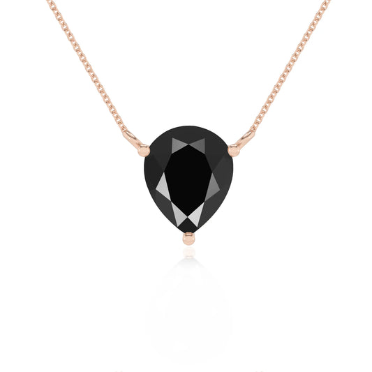 natural black-onyx pear solitaire necklaces in rose gold