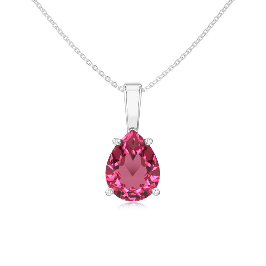 lab grown pink-tourmaline pear solitaire necklaces in white gold