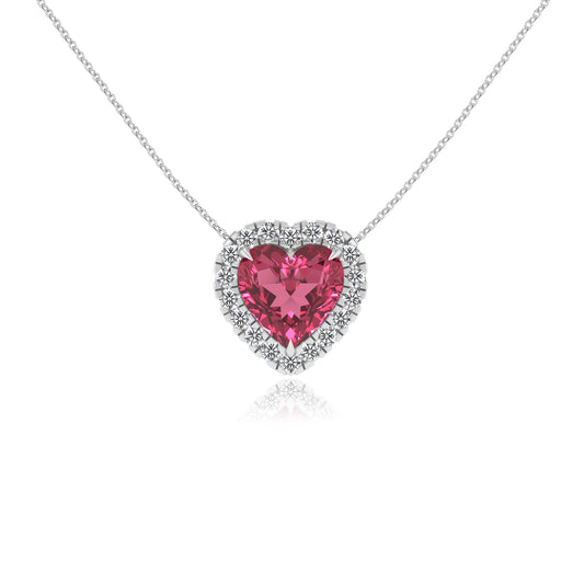 lab grown pink tourmaline heart solitaire necklaces in white gold