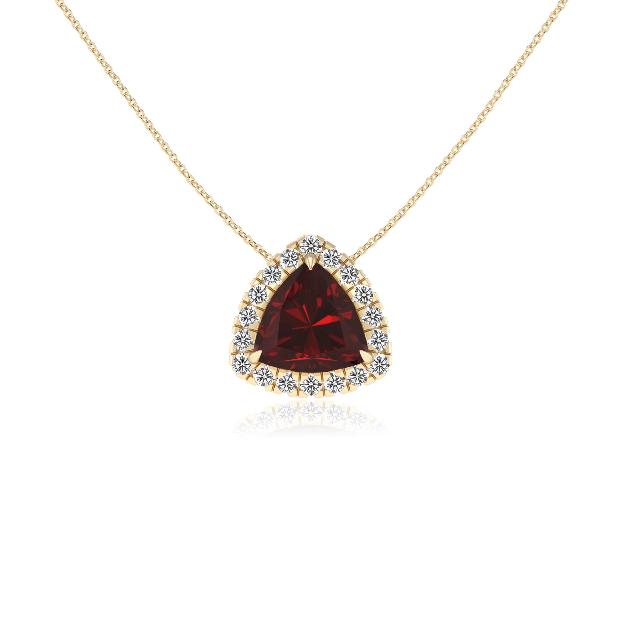 natural garnet trillion solitaire necklaces in yellow gold