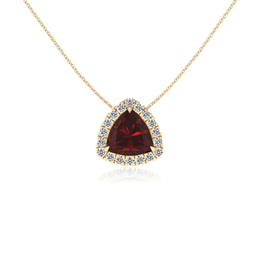 natural garnet trillion solitaire necklaces in yellow gold