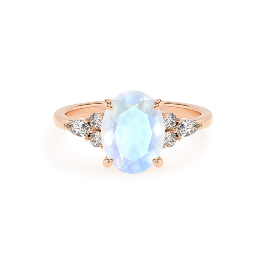 natural rainbow-moonstone oval solitaire rings in rose gold